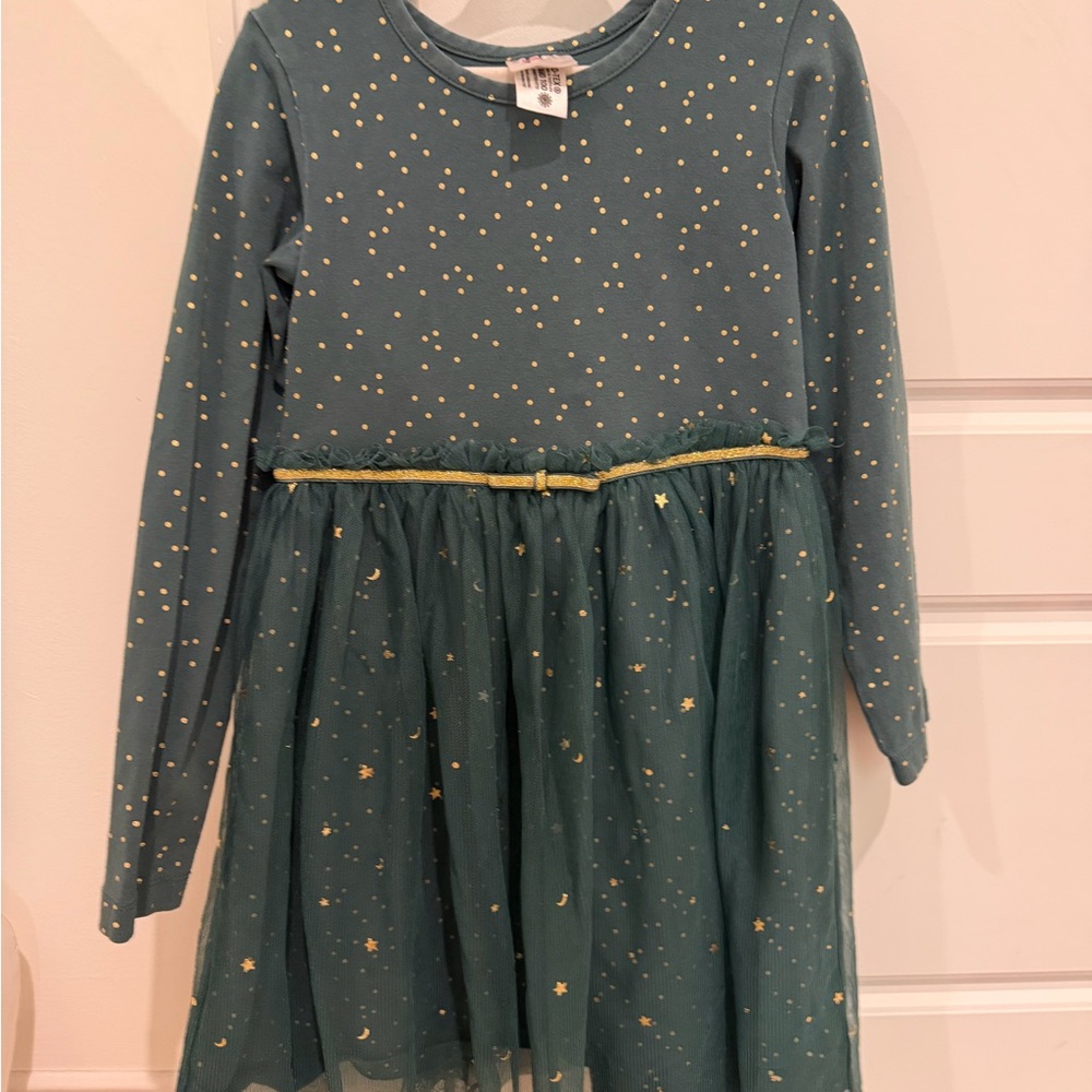 Hanna Andersson Teal and Gold Star Dress